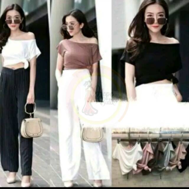 SALE crop top sabrina tali samping
