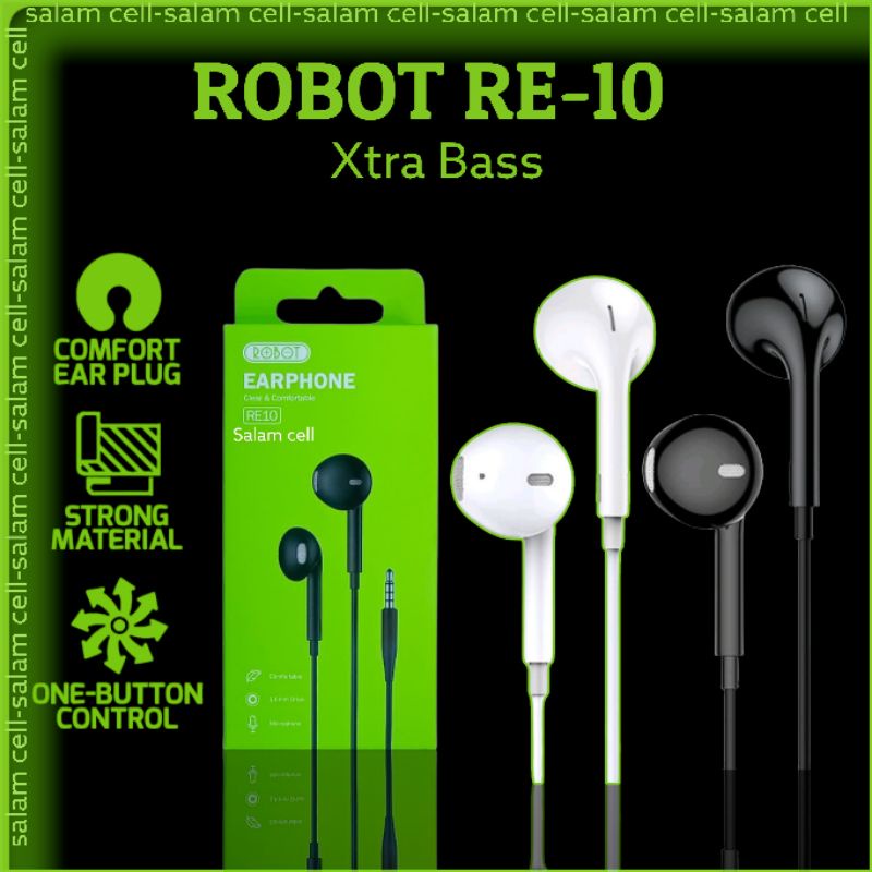 Headset Robot RE10 Wired Headset Wired Earphone Bass Android iPhone Original