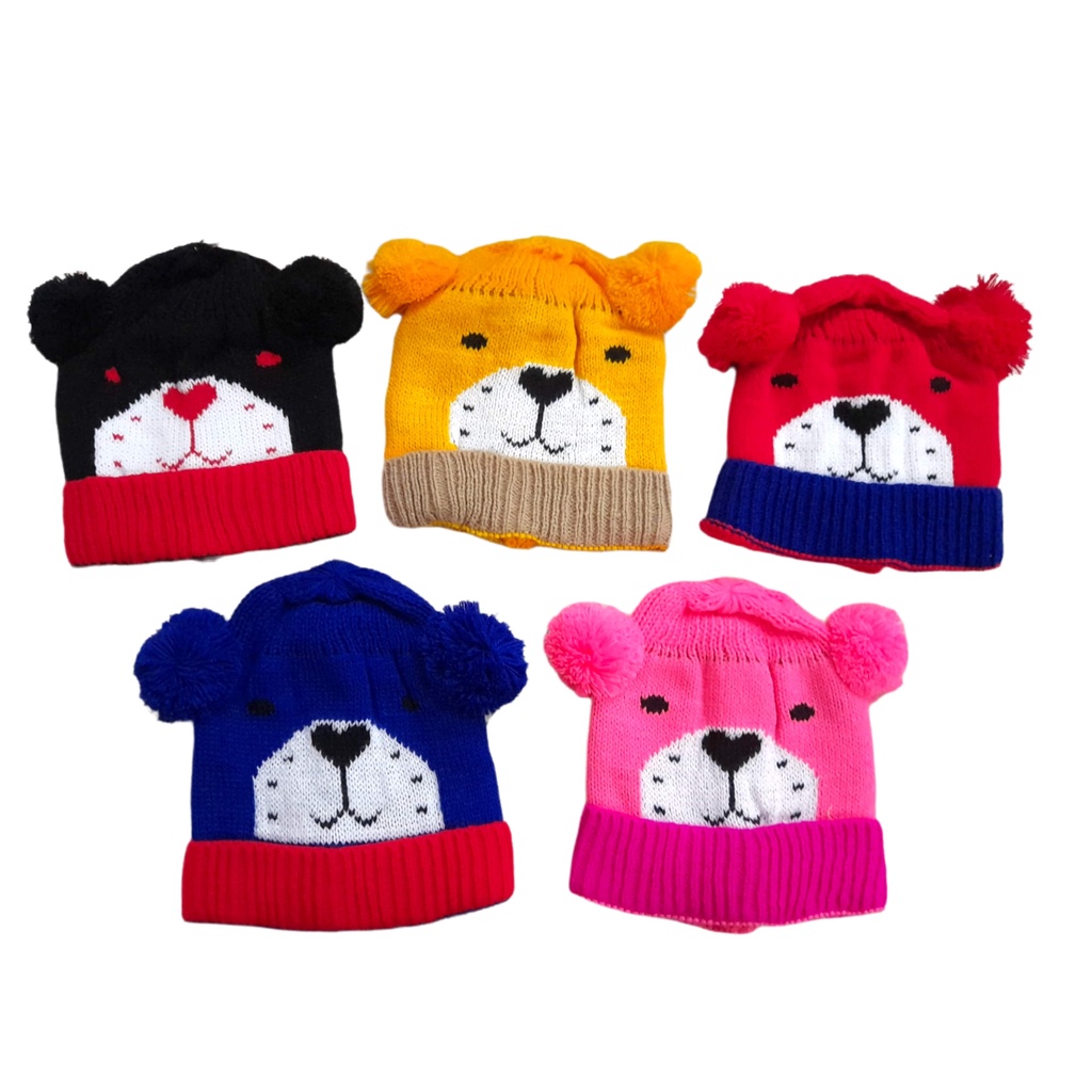 Topi / Kupluk Bayi Karakter Lion Model Pompom