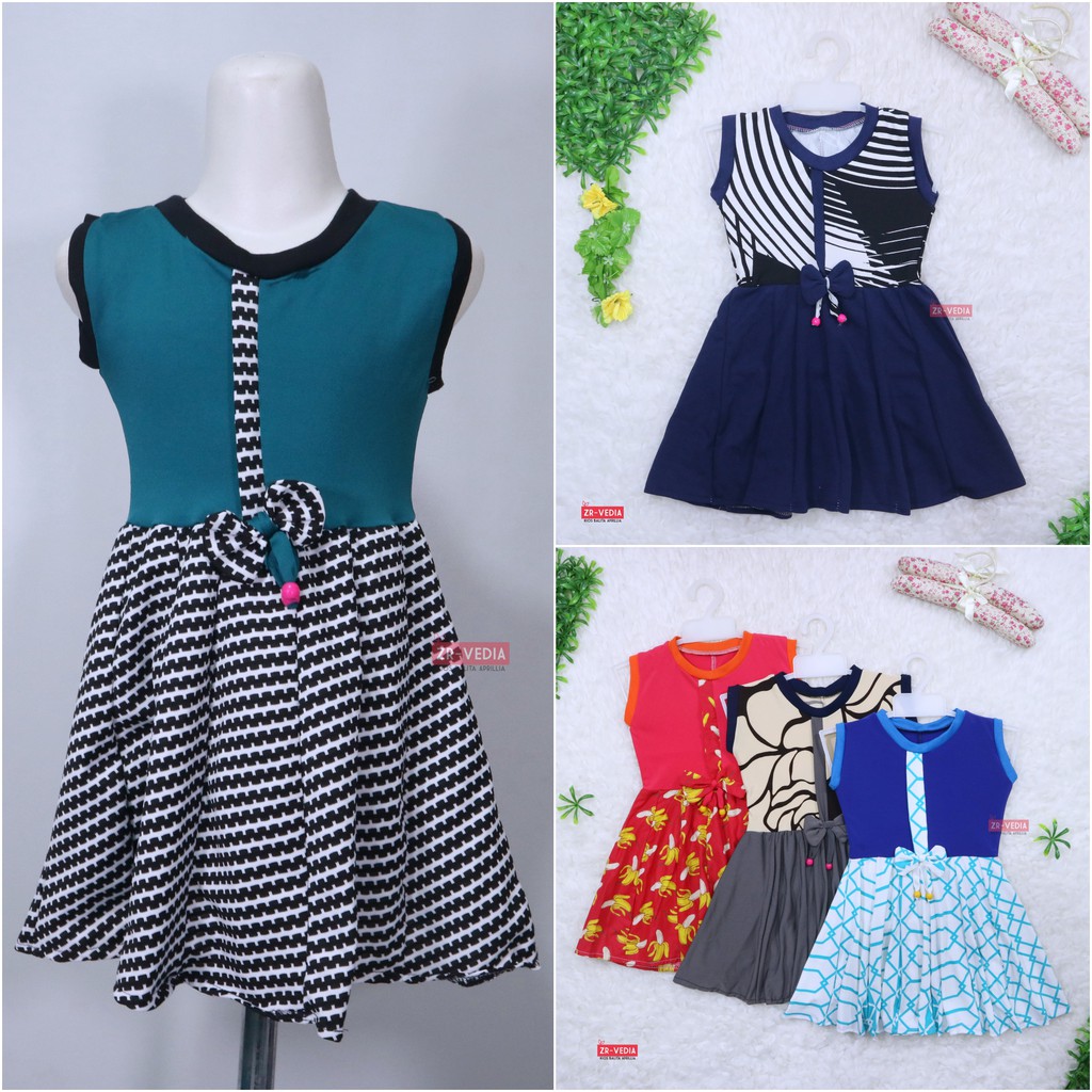 Dress Nabila Uk 3-4 Tahun / Dres Anak Perempuan Motif Murah Casual Pesta Baju Yukensi Cewek Adem