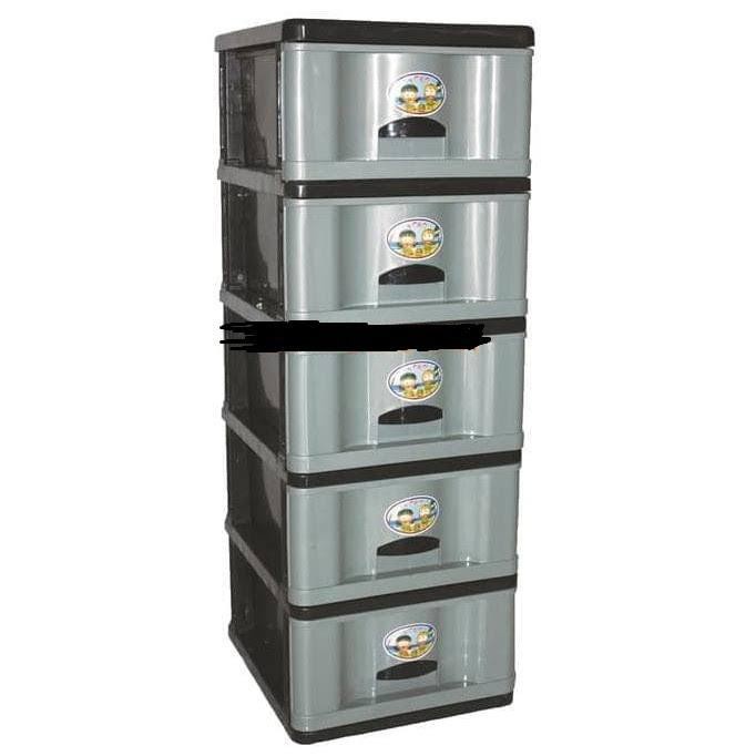 LACI LEMARI BAJU PAKAIAN PLASTIK SUSUN 5 CONTAINER KABINET YOKO HITAM