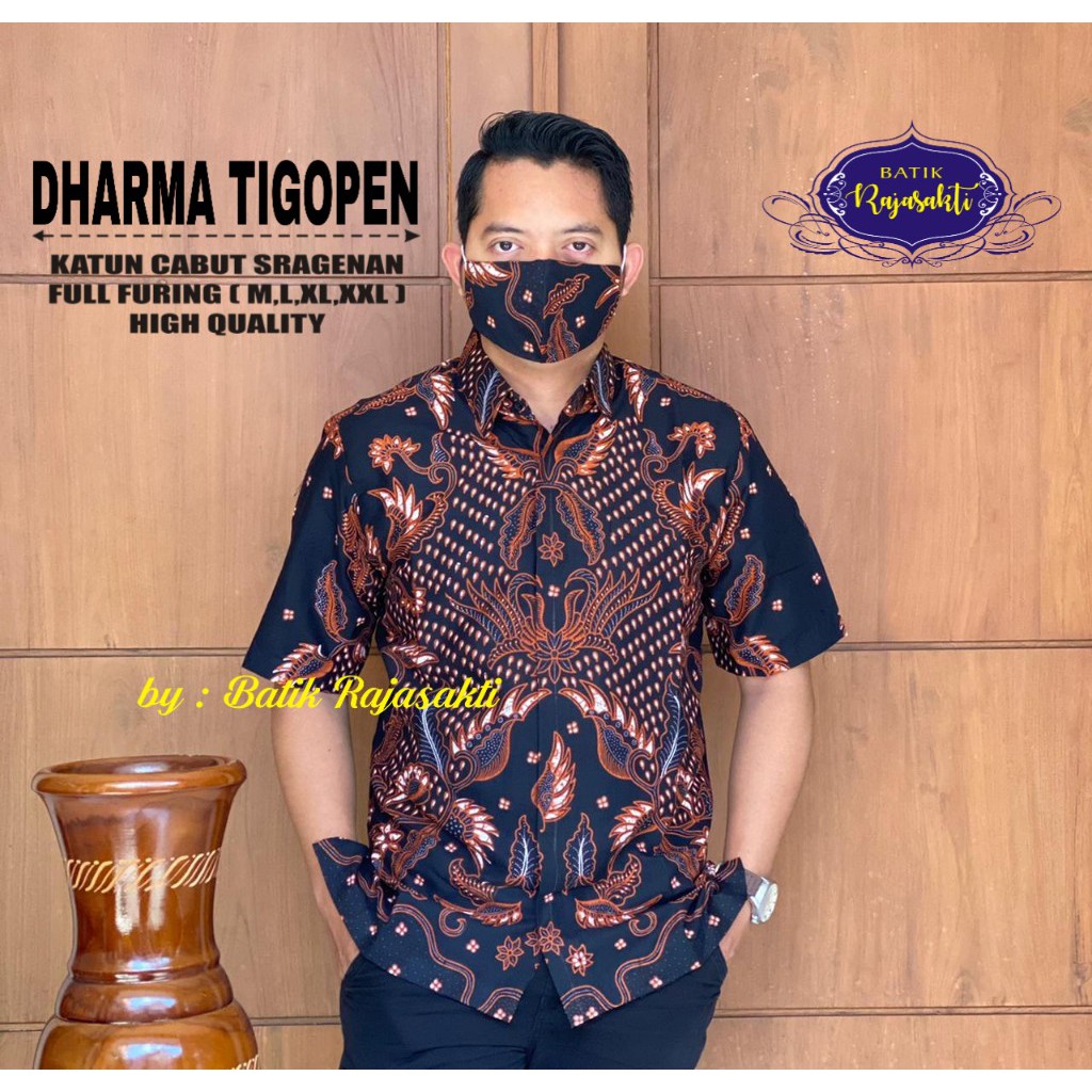 DHARMA TIGOPEN Atasan Baju Kemeja Batik Pria Lengan Pendek PREMIUM Katun RAJASAKTI SOLO