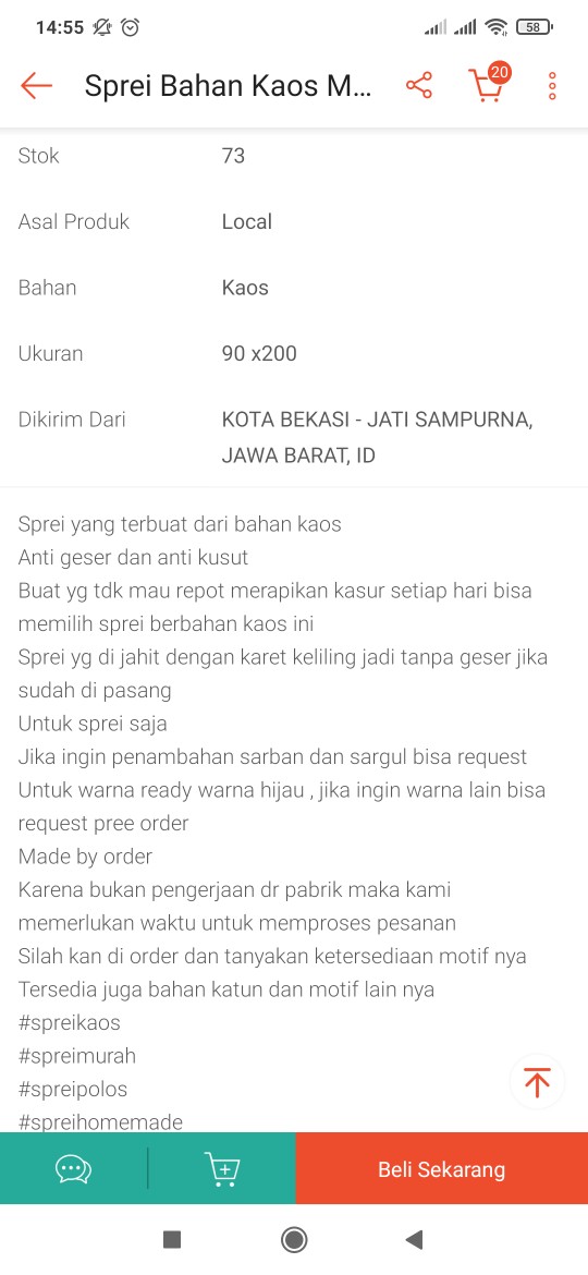 Sprei Bahan Kaos Murah