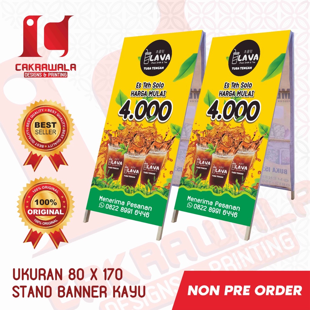 STAND BANNER KAYU UKURAN 80 X 170 - STAND BANNER RANGKA KAYU SEGITIGA PROMOSI - A BANNER
