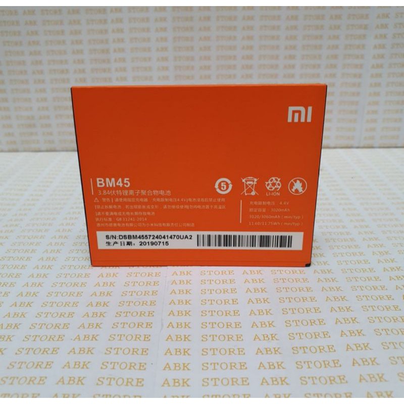 BATTERY BATRE BATRAI BATERAI XIAOMI REDMI NOTE 2 BM45 BATT ORIGINAL