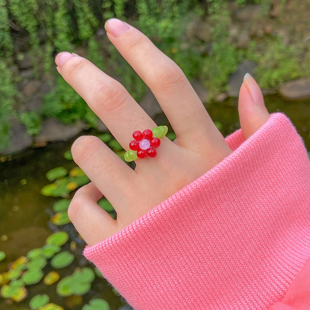 Fashion Colorful Beads Ring Korean Floral Pearl Rings Women Jewelry Accessories Gift