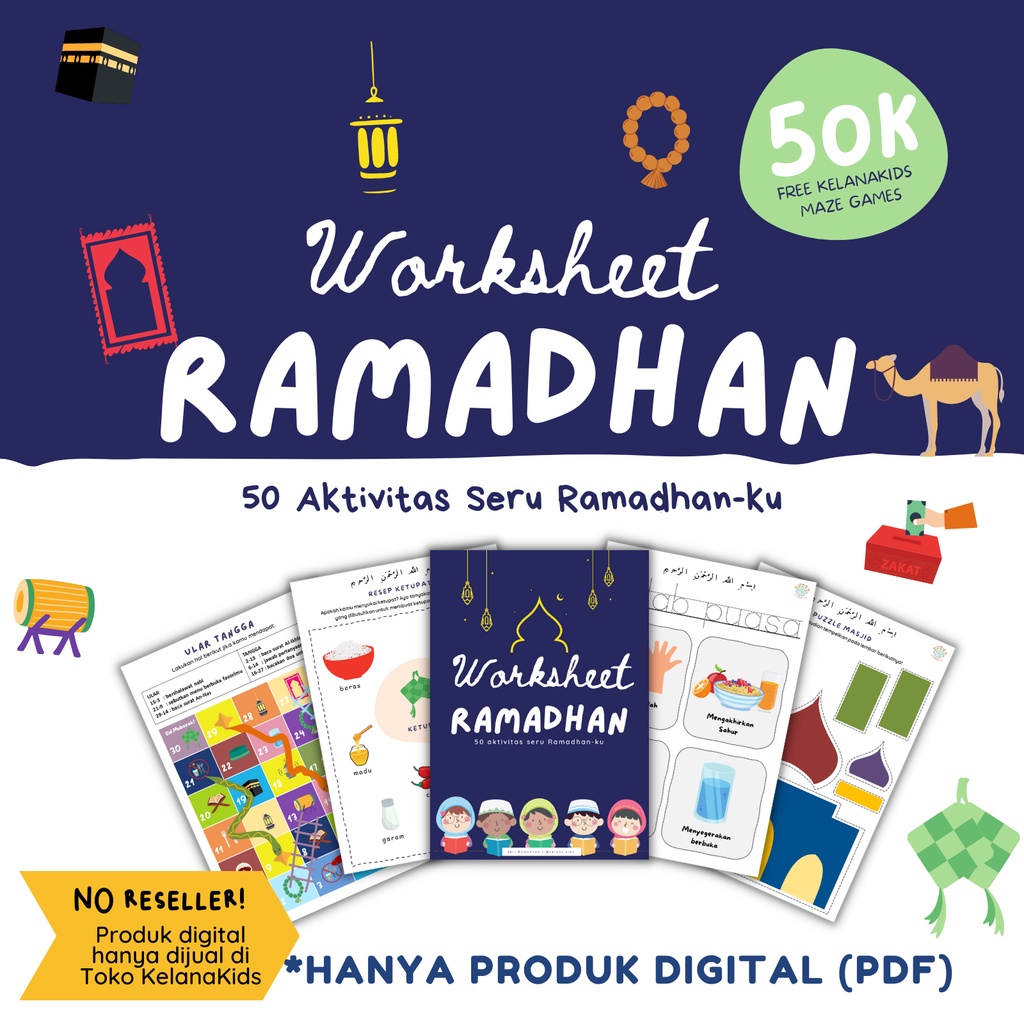 Printable Worksheet Buku Ramadan, 50+ Aktivitas Belajar Islam Aktivitas Anak Muslim PAUD TK File PDF