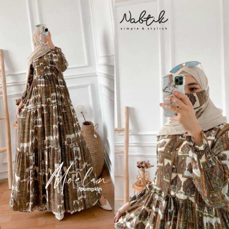 READY GAMIS MUSLIM RAYON MOELAN DRESS ORIGINAL NABTIK SOLO