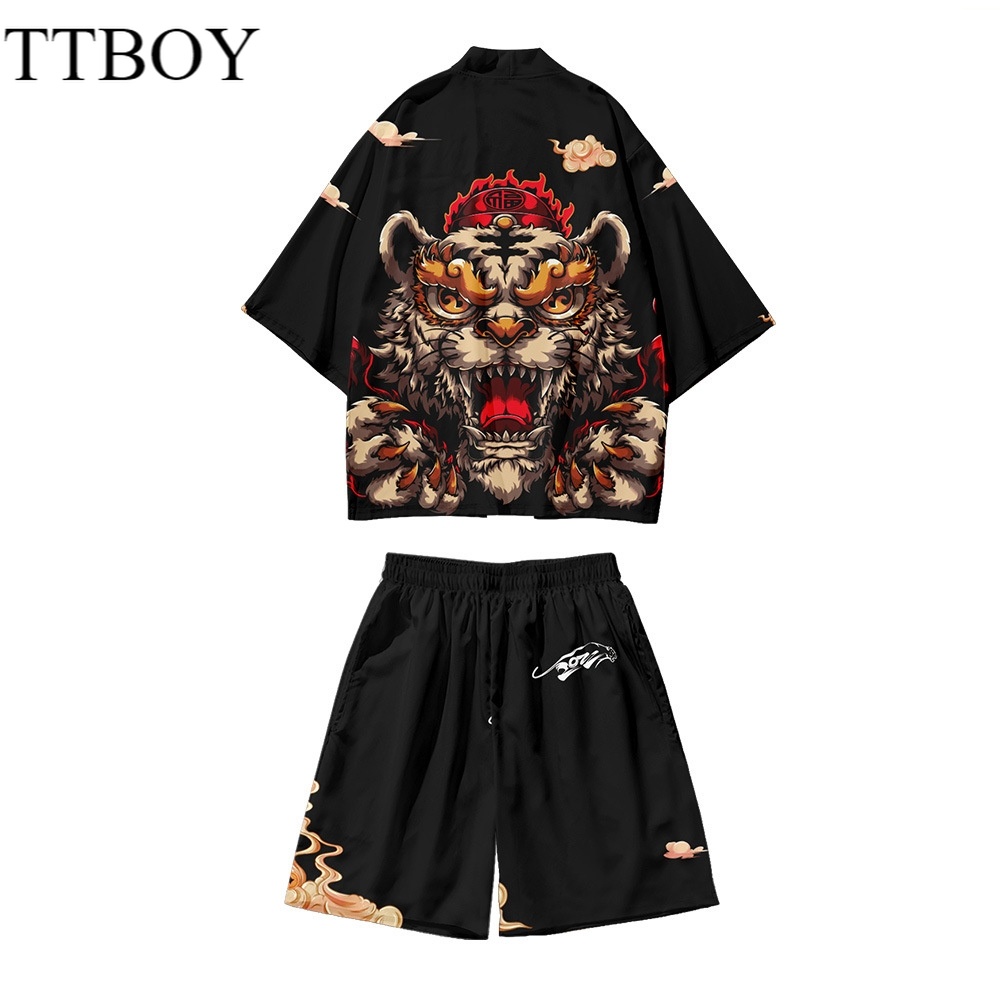 2022 New COD tiger print Loose Oversized Summer Kimono Sets Jepang Wanita Pria Pakaian Cardigan Kimo