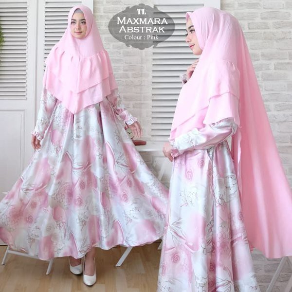 Baju Muslim Wanita Syari Maxmara Abstrak Pink TL - Baju Gamis Muslim Wanita Maxmara Pink