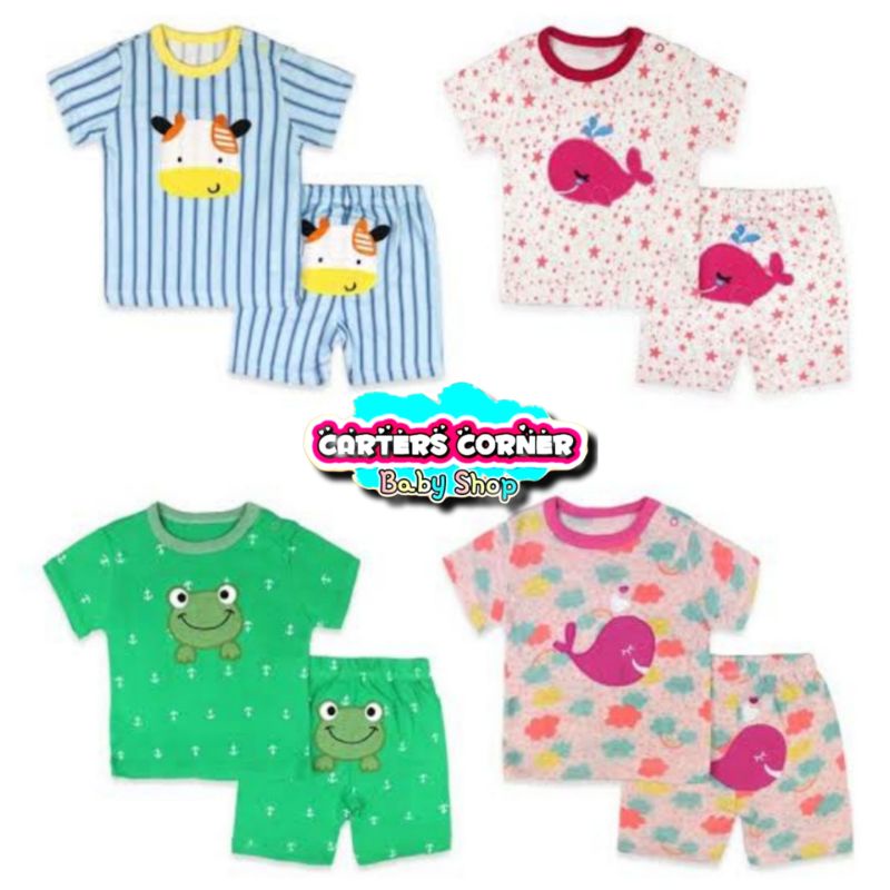 BLUEFLY SIZE 3- 24 M ISI 2 SET SETELAN BAJU BAYI TANGAN PENDEK + CELANA PENDEK/ 2 SET SETELAN BAJU BAYI TANGAN KUTUNG + CELANA PENDEK BLUEFLY SETELAN OBLONG SINGLET KUTUNG