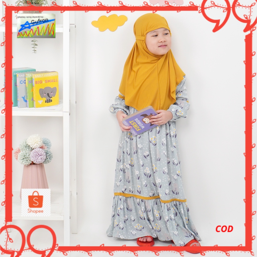 Peachbello Set Gamis Anak Baju Muslim Gamis Rayon Home Dress Anak 4-8th