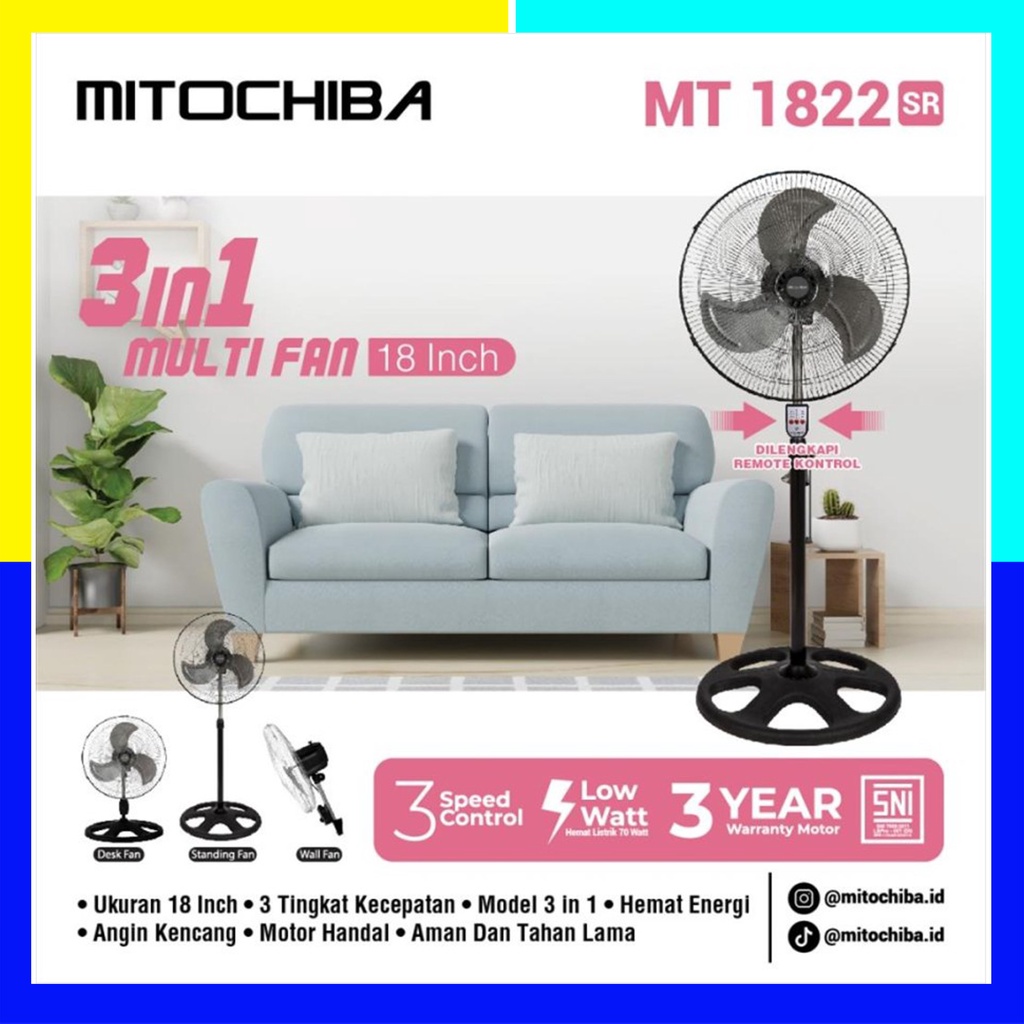 MITOCHIBA KIPAS ANGIN 3IN1 18" MT 1822JR / MT1822JR + REMOTE CONTROL