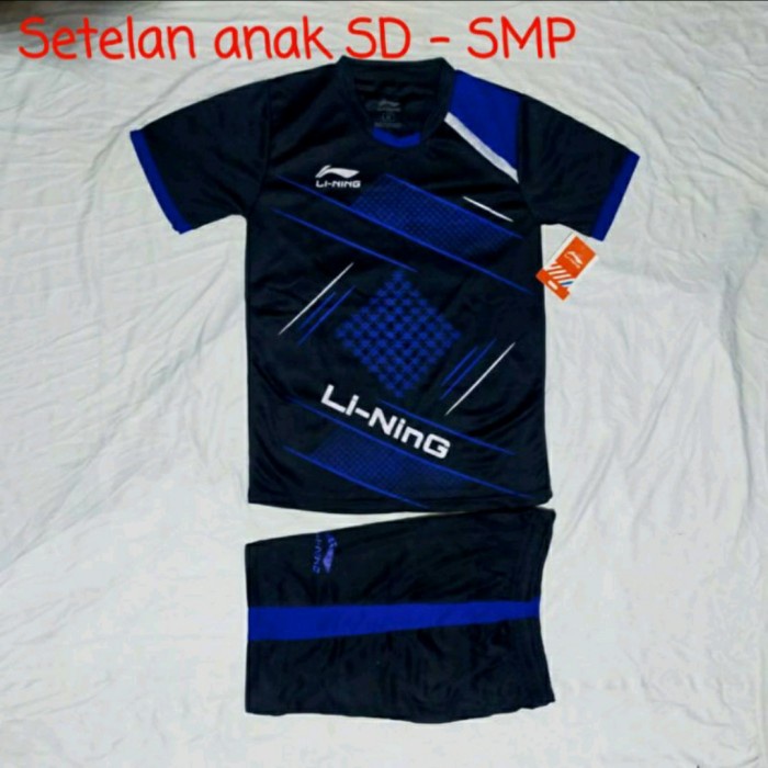kaos badminton anak setelan baju badminton anak baju bola anak lining - Lis Biru, M