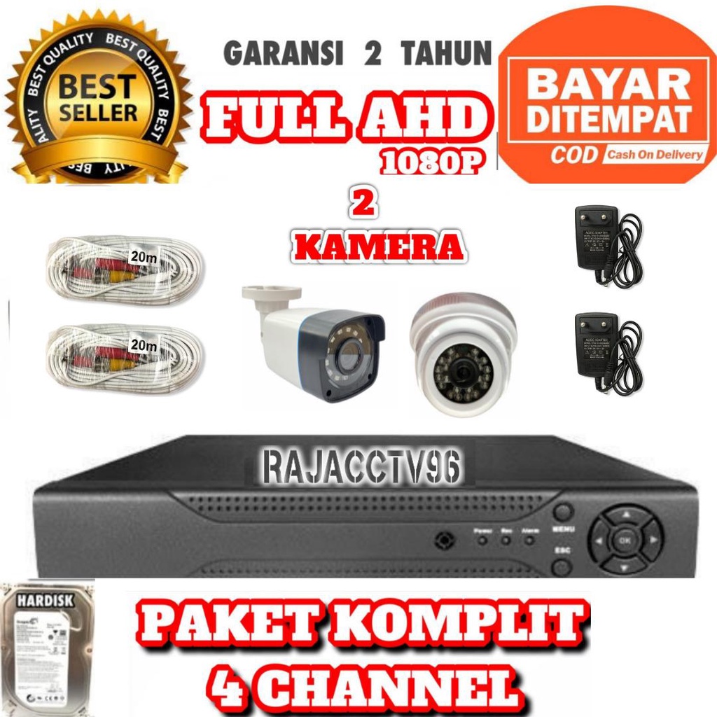 PAKET CCTV 4 CHANNEL 2 CAMERA FULL AHD 5MP 1080P IR SONY KAMERA CCTV KOMPLIT TINGGAL PASANG