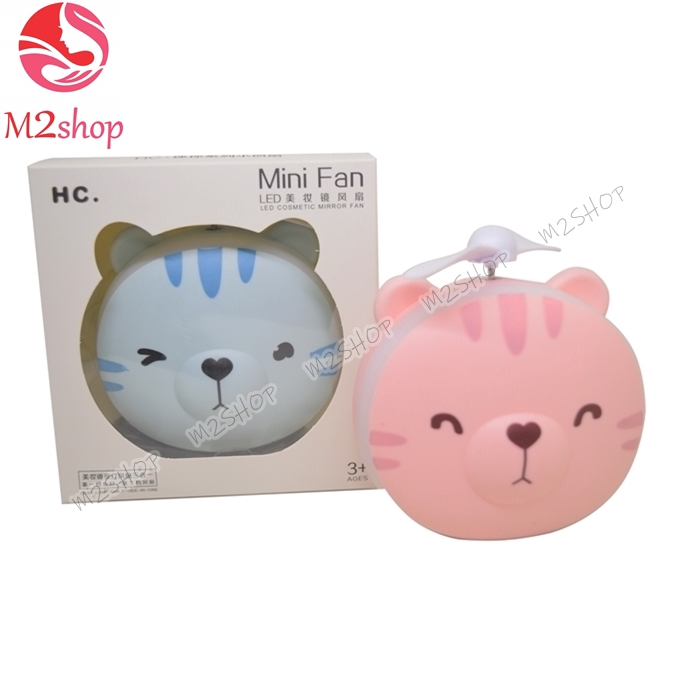 [HC MINI FAN ] KIPAS ANGIN MINI + CERMIN KOSMETIK + LAMPU LED 3 in 1