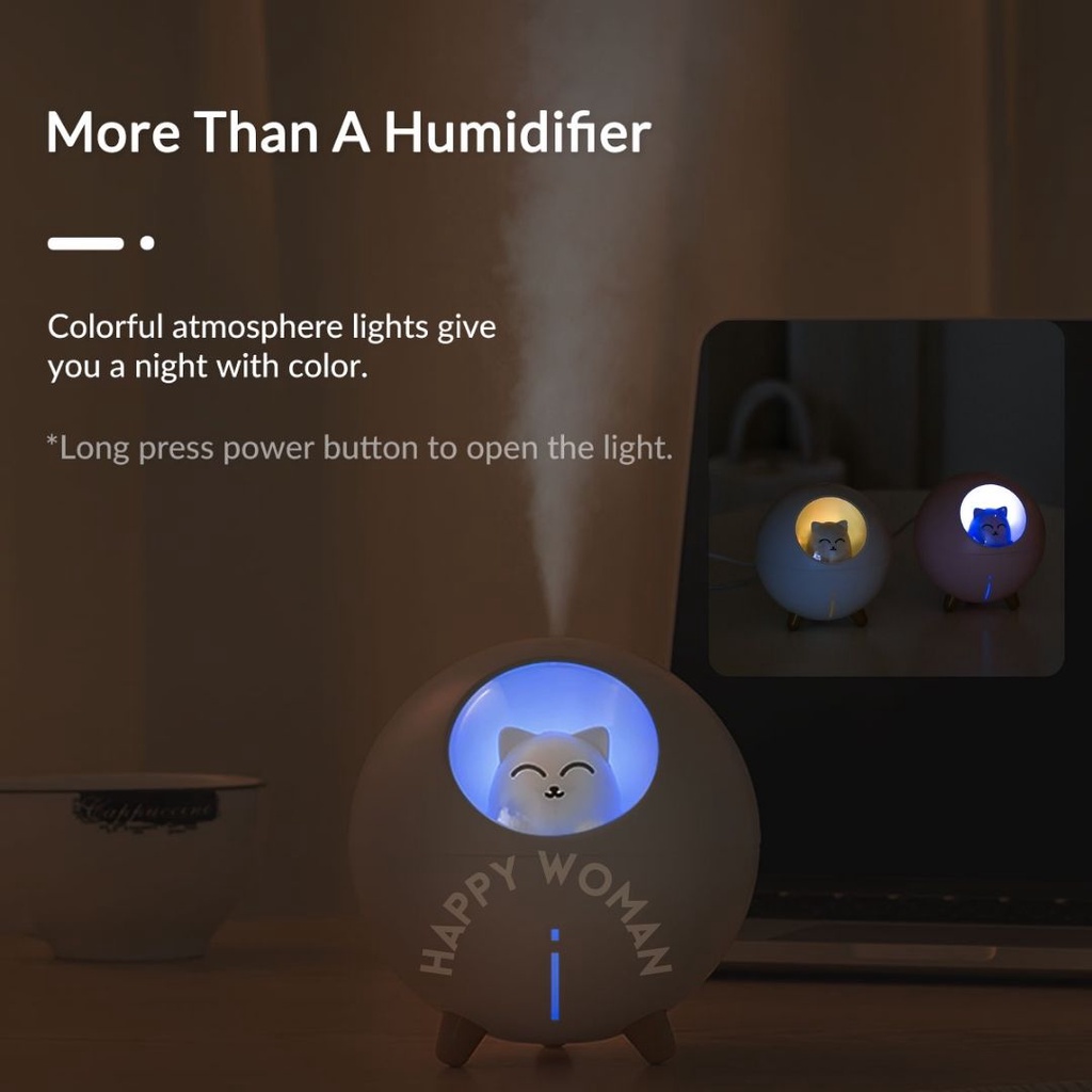 Humidifier Planet Cat Ultrasonic Kapasitas 220ML Purifier Diffuser Portable Pengharum Ruangan Planet  Kucing