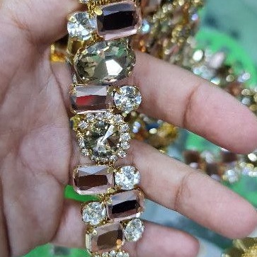 APLIKASI RENDA BERLIAN MIRIP SWAROVSKI (BN.ROSEGOLD) STONE KACA kristal KUALITAS AAA per10CM