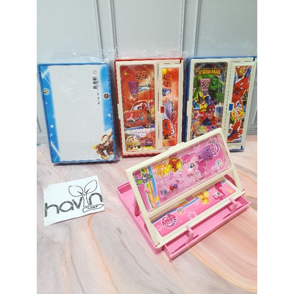 kotak pensil ada GAME PINBALL + DUDUKAN BUKU untuk MEMBACA/PENSIL CASE PLASTIK-3