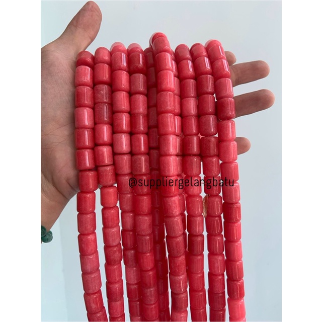 batu renceng akik Giok pink borneo tabung 12mm craft gelang kalung