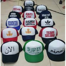 topi custom sablon gambar foto nama topi jaring trucker custom design satuan