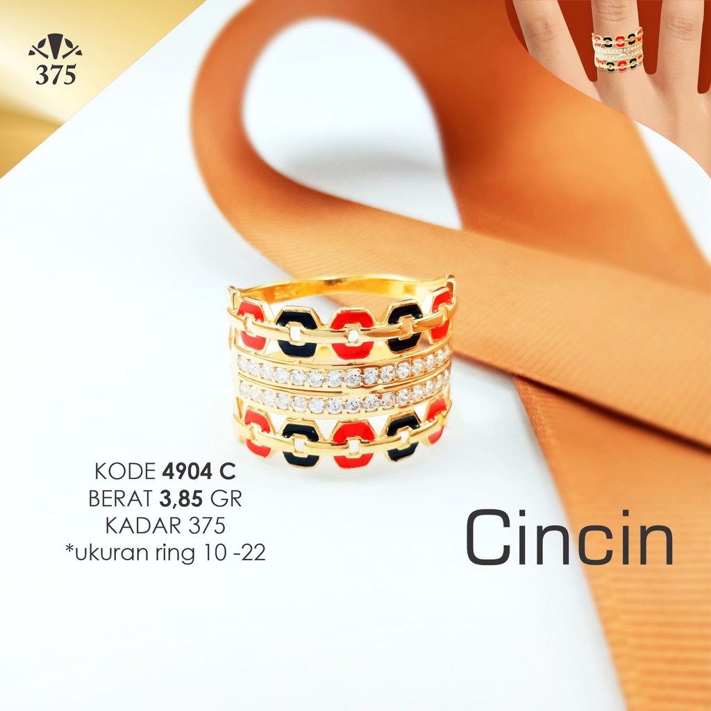 CINCIN EMAS ASLI VARIASI MERAH HITAM 4904 C KADAR 375