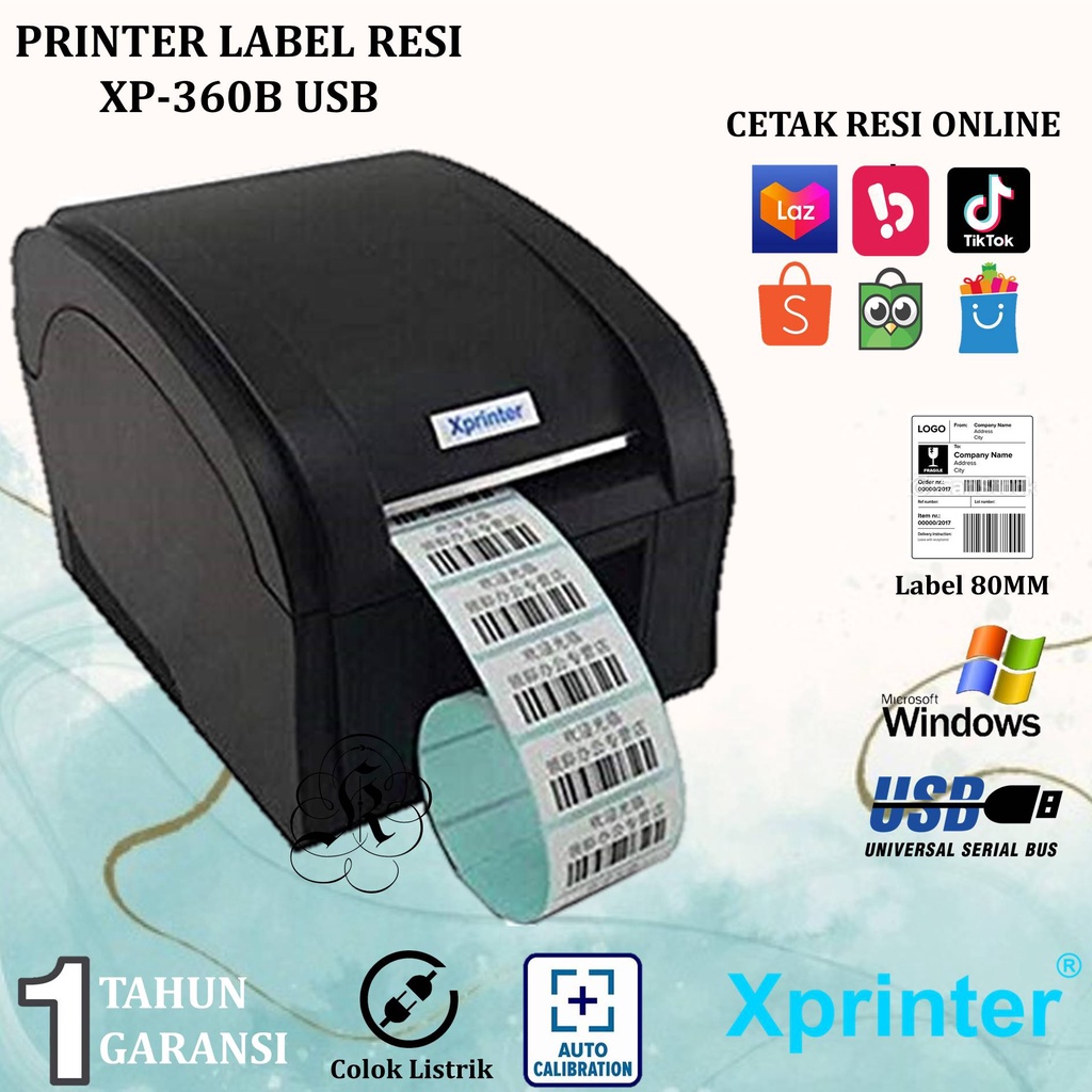 XPRINTER XP360B PRINTER THERMAL BARCODE XP-360B 80MM USB STICKER LABEL RESI PENGIRIMAN SHOPEE JOB