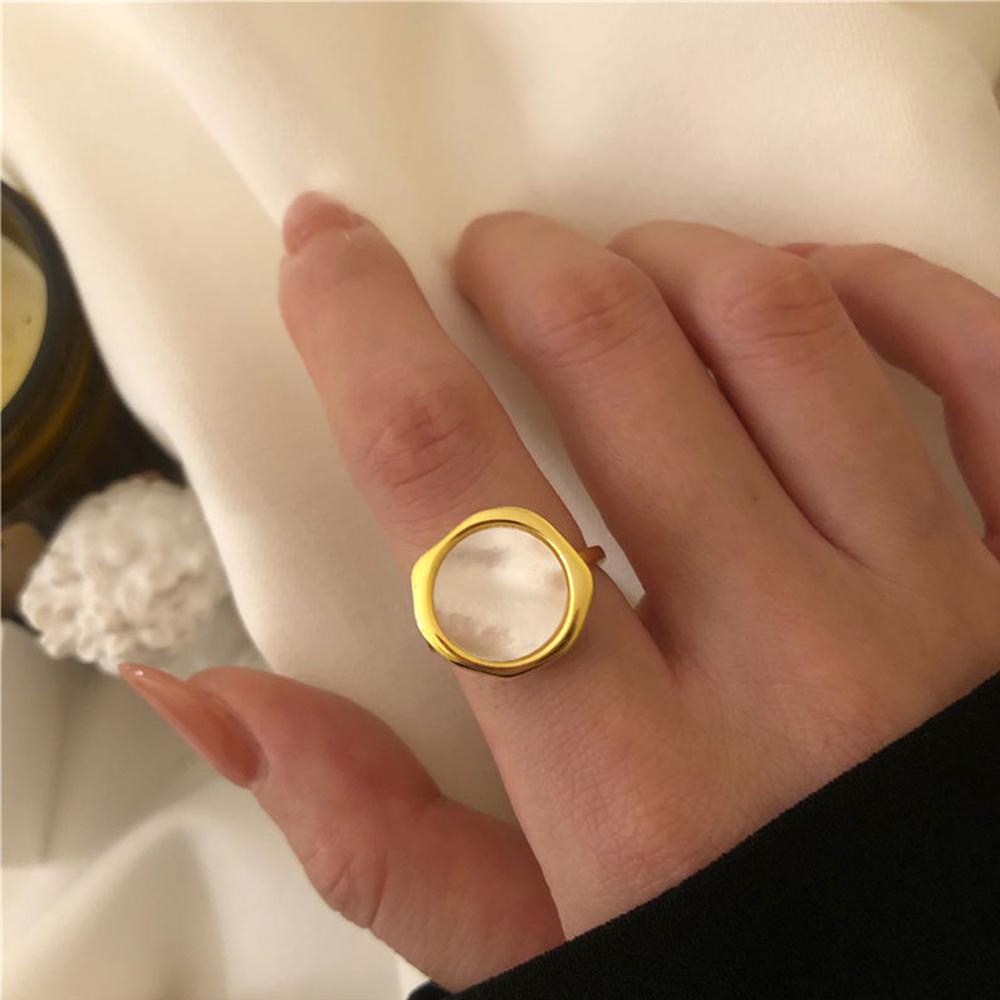 Needway   Cincin Terbuka Perak Emas Hadiah Bulat Shell Berongga Oval Retro Wanita Perhiasan