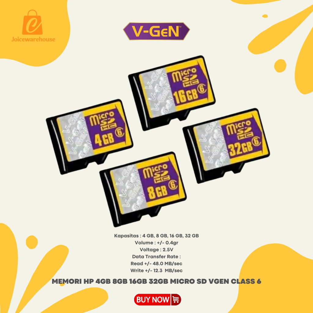 MEMORI HP 4GB 8GB 16GB 32GB MICRO SD MEMORY CARD VGEN CLASS 6 ORIGINAL BERGARANSI RESMI