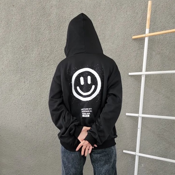 Hodie Wanita Or Pria Smile Hoodie Black Oversize Bahan Pleece Terbaru
