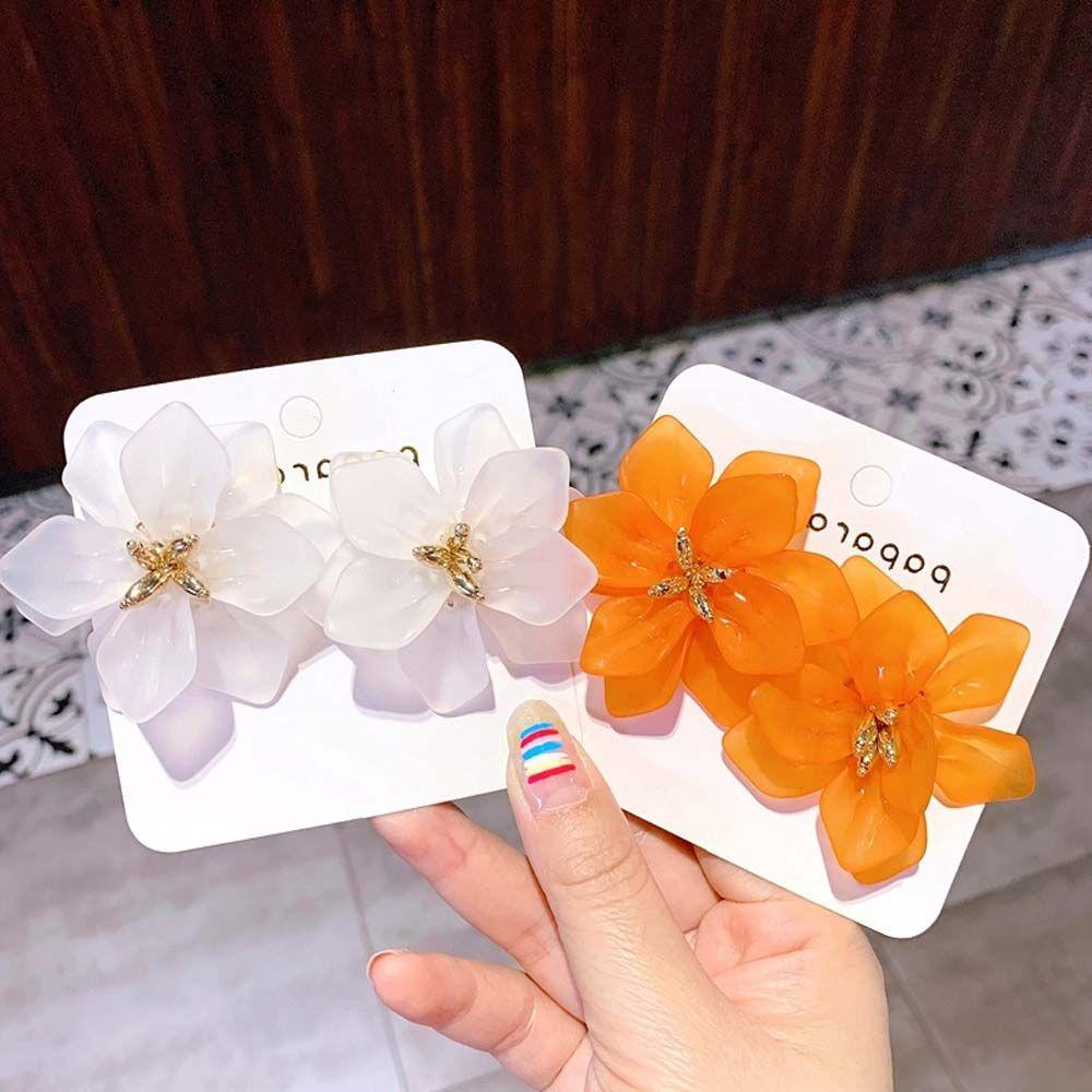 REBUY Rebuy Studs Earrings Desain Kreatif Logam Manis Warna Orange Putih Hijau Resin Akrilik Fashion Hadiah Untuk Wanita Perempuan 1pasang Perhiasan