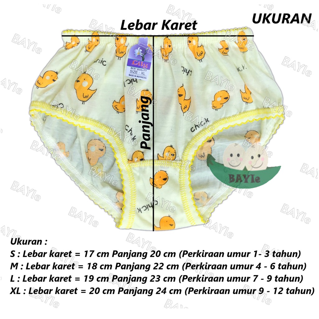 BAYIe - 1 PCS Celana Dalam / CD Anak Perempuan  Motif CHICK LILY Size S, M, L, XL / CD anak cewek