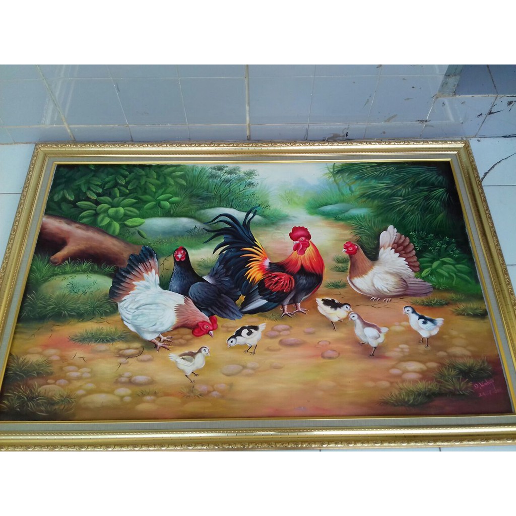 Lukisan Ayam Kampung Jantan Betina