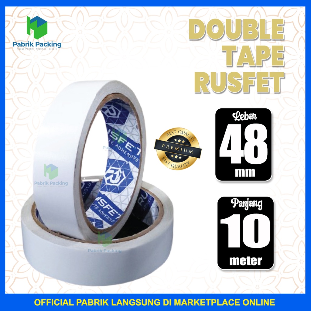 

Double Tape Rusfet | Spesial Tape Super Lengket 48 mm x 10 meter