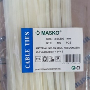 

READY Kabel ties tis / sabuk tali cable Masko 30 cm 3.6x300 mm hitam putih - Putih PROMO