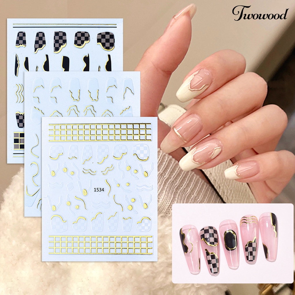 Twowood Stiker Kuku Motif Geometri 3D Ultra Tipis Untuk Dekorasi Nail Art / Manicure
