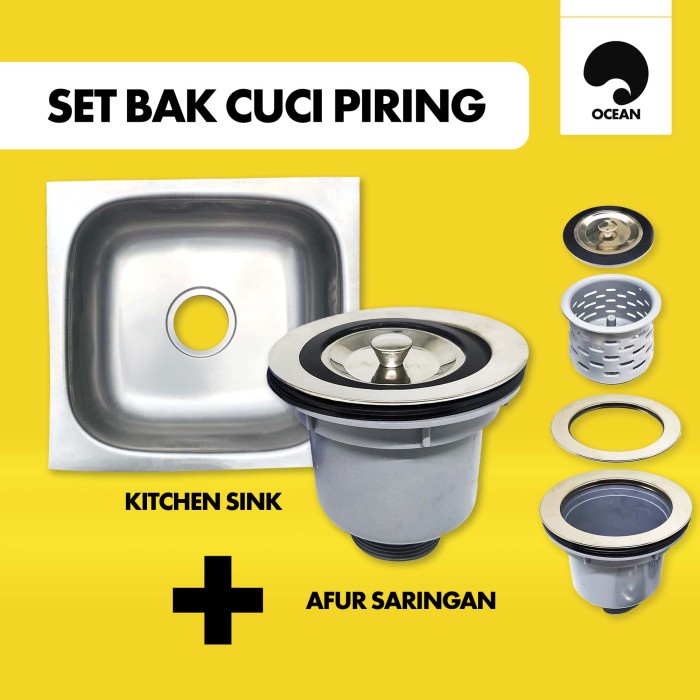 WASTAFEL CUCI PIRING  STAINLESS / BAK CUCI PIRING / KITCHEN SINK + SARINGAN &amp; AFUR | 45x45