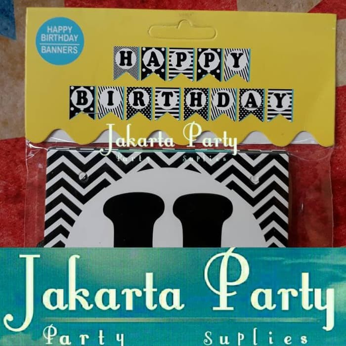 Banner Happy Birthday Hitam Mix / Bunting Flag / Party Flag / Banner