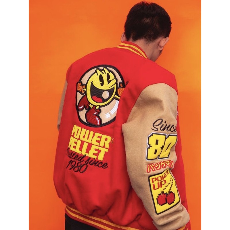 Jacket varsity faith industries x w essentiels x pacman pellet power merah Size L BNIB