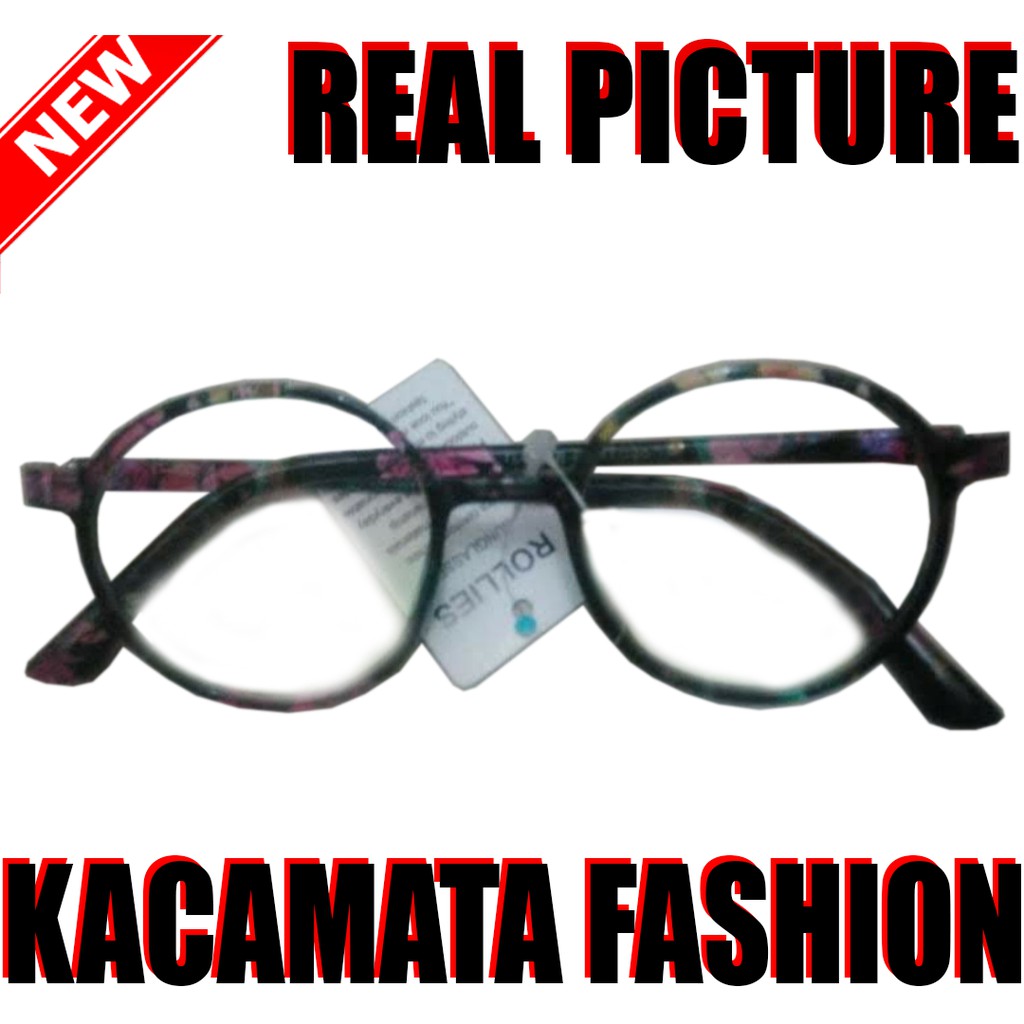 Kacamata Fashion Kacamata Pria Wanita Round Glasses Kacamata Transparan Gagang Motif