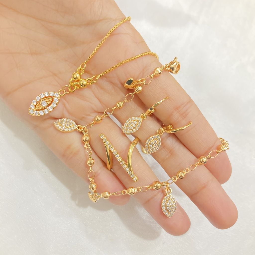 Set Perhiasan Lapis Emas Wanita Zircon Aksesoris Perhiasan