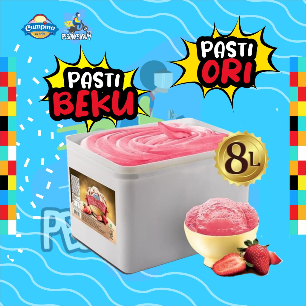 Ice Cream Campina Strawberry 8 ltr/ Es krim 8 liter/ Eskrim Ember / Eskrim Bandung