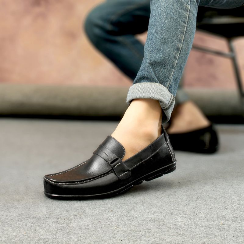 Sepatu kulit Sapi Asli Garut Casual Formal Pria Slip On Cowok Loafers Kasual laki-laki Kekinian Black &amp; Brown