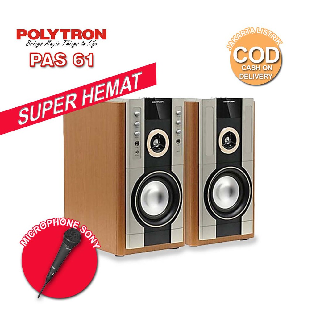 SPEAKER AKTIF POLYTRON PAS 61 EXTRA BASS SUARA MANTAP BONUS MIC SIAP PESTA KARAOKE