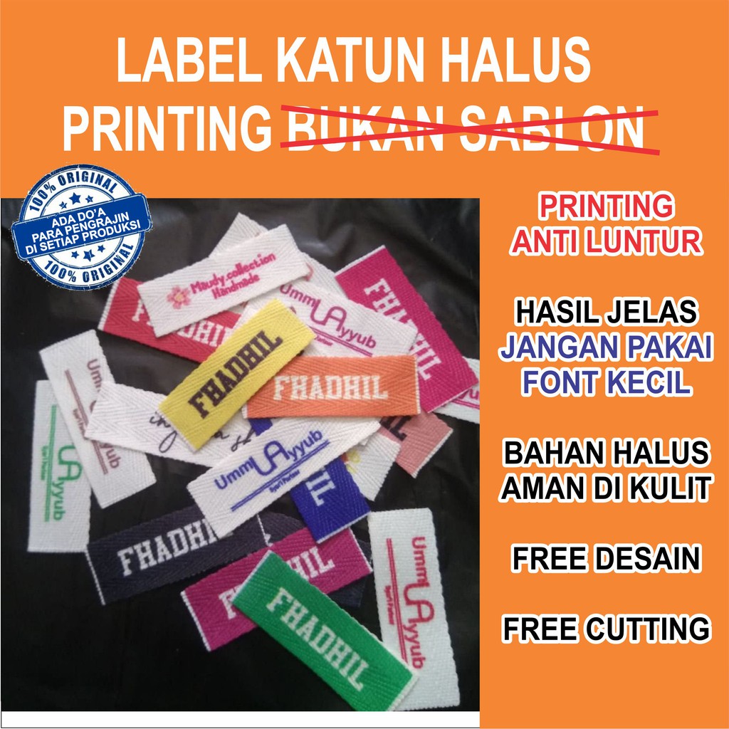

Label Hijab Label Baju Printing Pengganti Label Woven Damask Subtitute Fullcolour Katun Printing