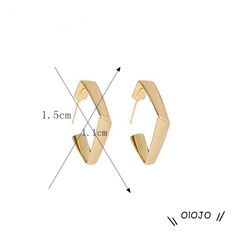 1 Pasang Kancing Telinga Persegi Berlapis Emas Aksesoris Fashion Desain Gaya Logam Keren - ol