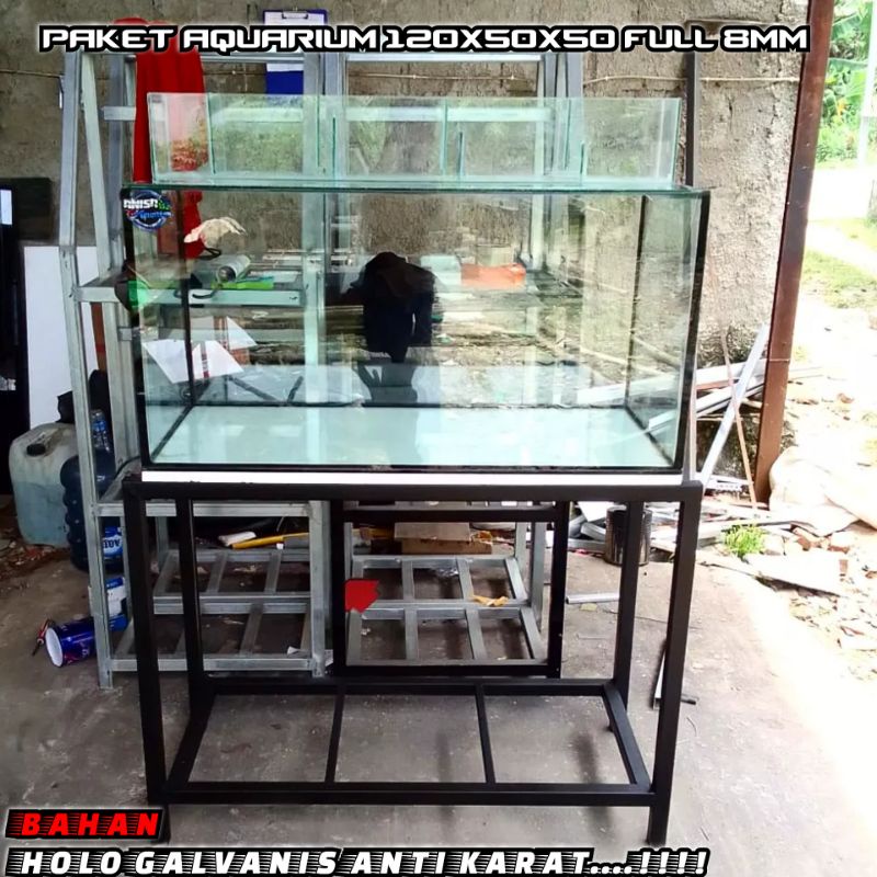 PAKET AQUARIUM 120X50X50 FULL 8MM+RAK HOLO 4X4