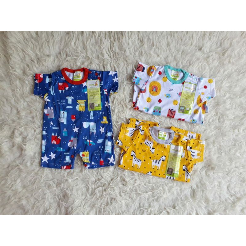Velvet Junior Romper Bayi Newborn Banyak Motif/baju bayi pendek/ baju bayi velvet  segiempat