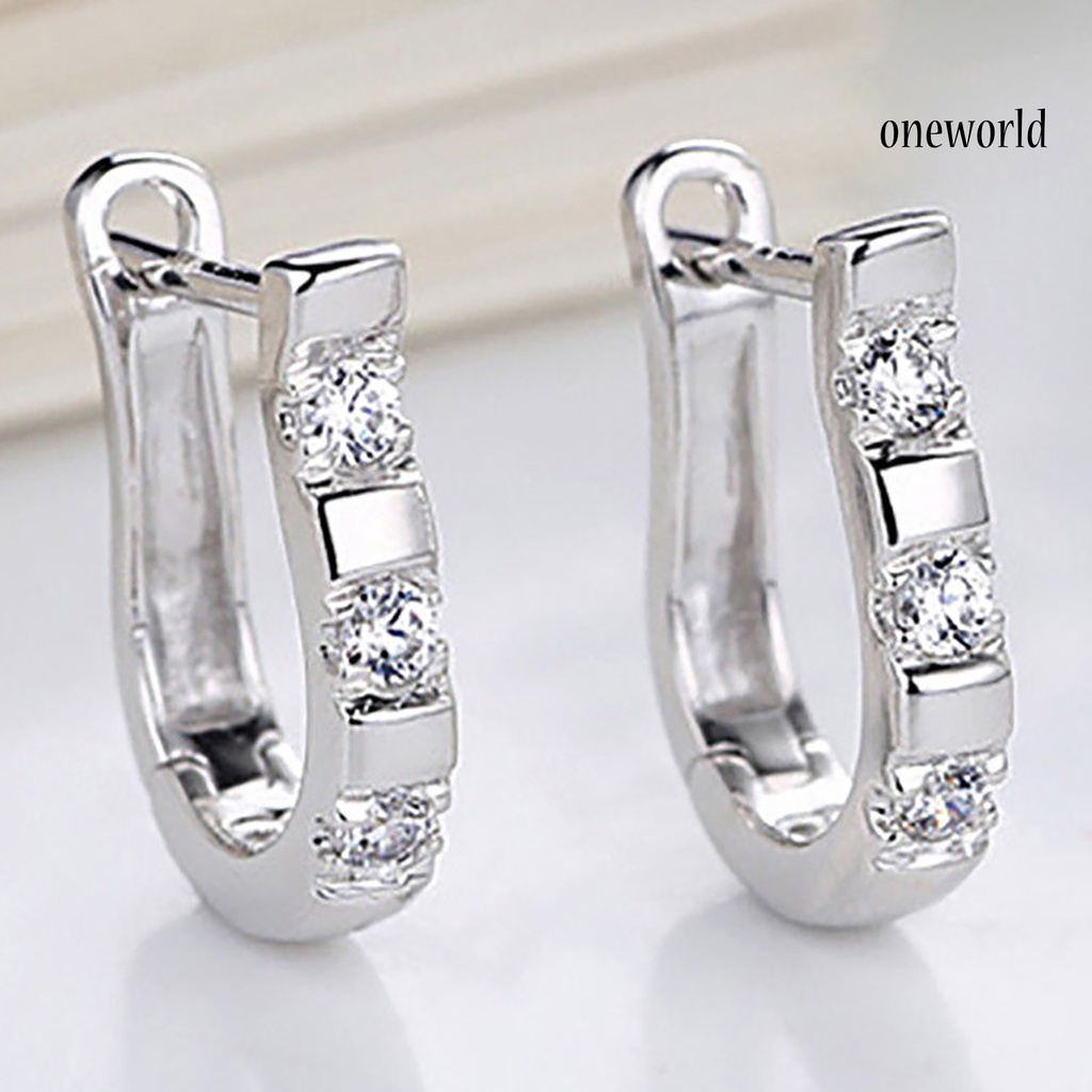 OW@ 1 Pair Fashion U-Shape Cubic Zircon Inlaid Women Charm Jewelry Party Piercing Earrings