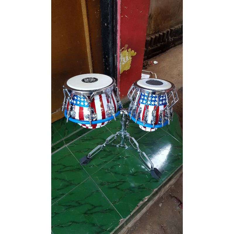 Kendang Ketipung Dangdut Ring V8 Tak Petir Kayu Nangka Warna Motif Bendera Amerika